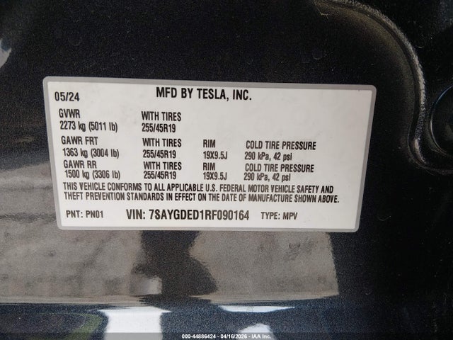 2024 TESLA MODEL Y 7SAYGDED1RF090164 Photo 8