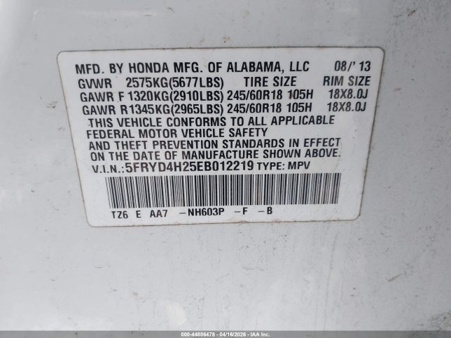 2014 Acura Mdx მანქანა იყიდება აუქციონზე, vin: 5FRYD4H25EB012219, აუქციონის ნომერი: 44886478