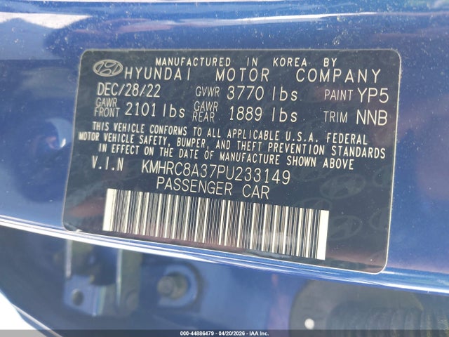 Продажа на аукционе авто 2023 Hyundai Venue Limited, vin: KMHRC8A37PU233149, номер лота: 44886479