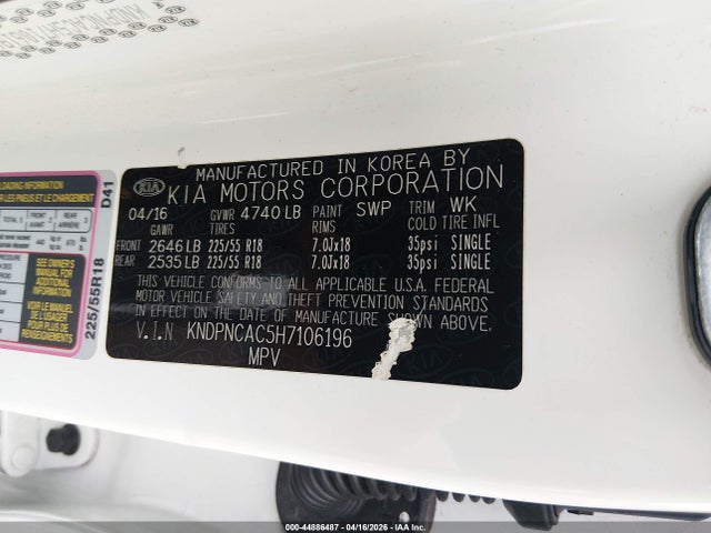 Aukcja sprzedaży 2017 Kia Sportage Ex, vin: KNDPNCAC5H7106196, numer aukcji: 44886487