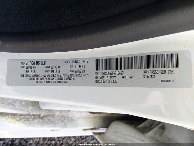 2015 Chrysler 200 Limited მანქანა იყიდება აუქციონზე, vin: 1C3CCCAB9FN716417, აუქციონის ნომერი: 44886496