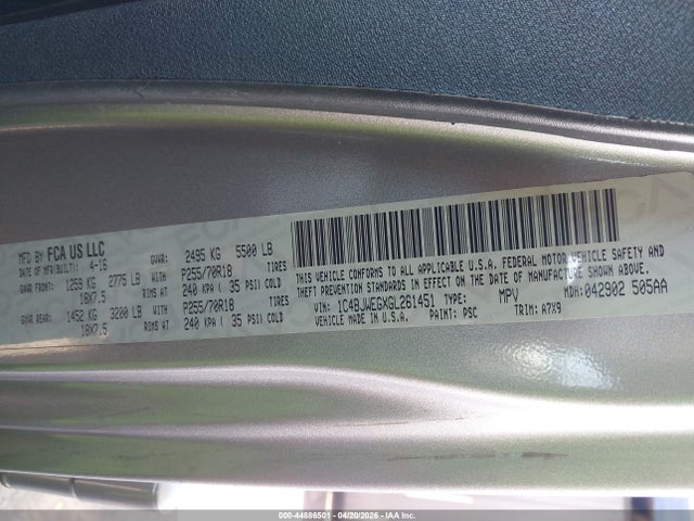 44886501 :رقم المزاد ، 1C4BJWEGXGL261451 vin ، 2016 Jeep Wrangler Unlimited Sahara مزاد بيع