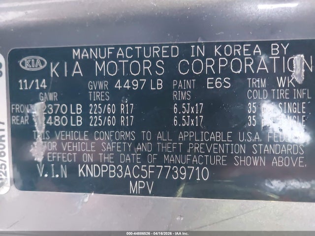 Продажа на аукционе авто 2015 Kia Sportage Lx, vin: KNDPB3AC5F7739710, номер лота: 44886526