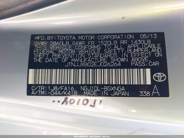Продаж на аукціоні авто 2014 Scion Iq 10 Series, vin: JTNJJXB02EJ026264, номер лоту: 44886536