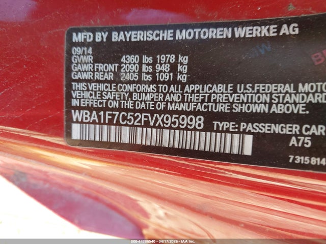 Продаж на аукціоні авто 2015 Bmw 228i Xdrive, vin: WBA1F7C52FVX95998, номер лоту: 44886540