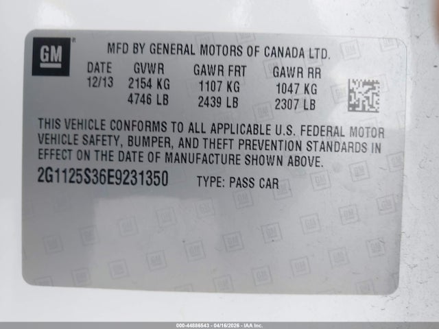 Продажа на аукционе авто 2014 Chevrolet Impala 2lt, vin: 2G1125S36E9231350, номер лота: 44886543