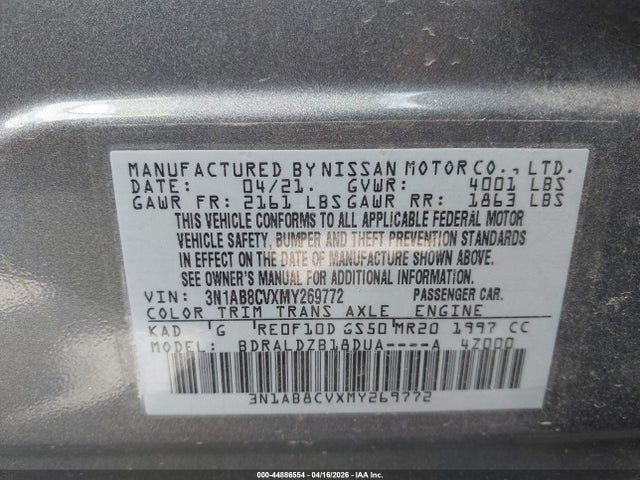 Aukcja sprzedaży 2021 Nissan Sentra Sv Xtronic Cvt, vin: 3N1AB8CVXMY269772, numer aukcji: 44886554