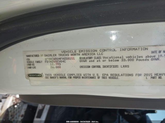 Продаж на аукціоні авто 2015 Freightliner M2 106 Medium Duty, vin: 1FVACWDU4FHGS8155, номер лоту: 44886588
