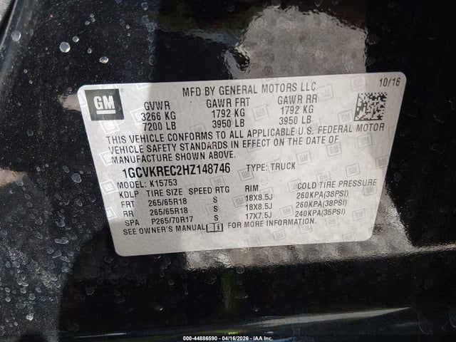 44886590 :رقم المزاد ، 1GCVKREC2HZ148746 vin ، 2017 Chevrolet Silverado 1500 2lt مزاد بيع