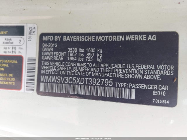 2013 MINI HARDTOP WMWSV3C5XDT392795 Photo 8