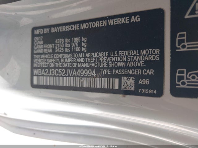 44886616 :رقم المزاد ، WBA2J3C52JVA49994 vin ، 2018 Bmw 230i Xdrive مزاد بيع