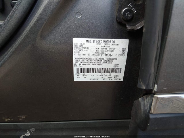 44886621 :رقم المزاد ، 1FMHK8F8XBGA81605 vin ، 2011 Ford Explorer Limited مزاد بيع