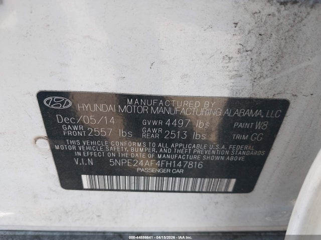 2015 HYUNDAI SONATA 5NPE24AF4FH147816 Photo 8