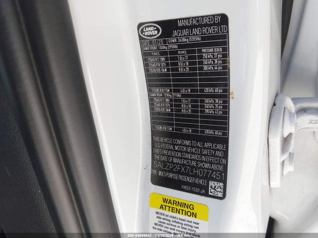 SALZP2FX7LH077451 Land Rover Range Rover Evoque Se