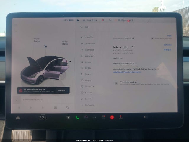 Aukcja sprzedaży 2022 Tesla Model 3 Long Range Dual Motor All-wheel Drive, vin: 5YJ3E1EB5NF210536, numer aukcji: 44886651