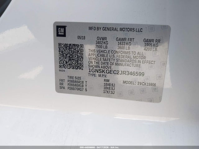 1GNSKGEC2JR346599 Chevrolet Suburban Ls
