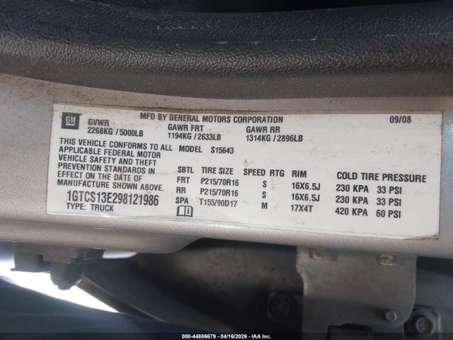 2009 Gmc Canyon Sle2 მანქანა იყიდება აუქციონზე, vin: 1GTCS13E298121986, აუქციონის ნომერი: 44886679