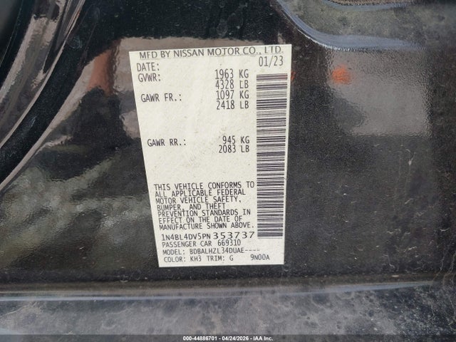1N4BL4DV5PN353737 Nissan Altima Sv Fwd