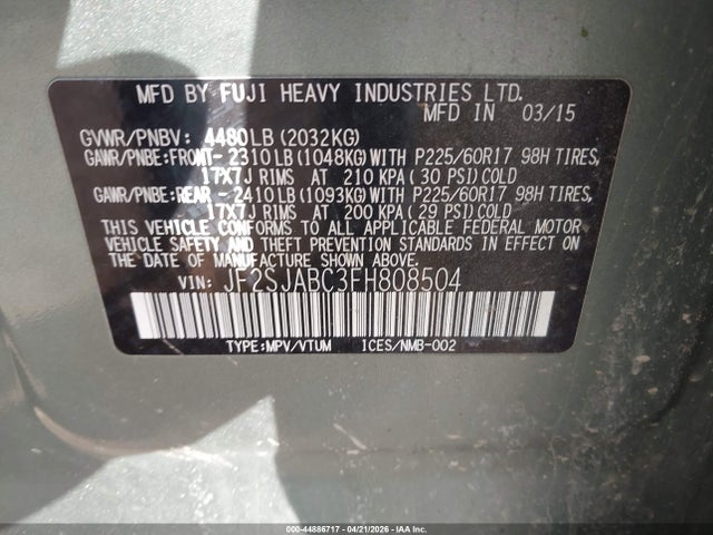 Aukcja sprzedaży 2015 Subaru Forester 2.5i, vin: JF2SJABC3FH808504, numer aukcji: 44886717