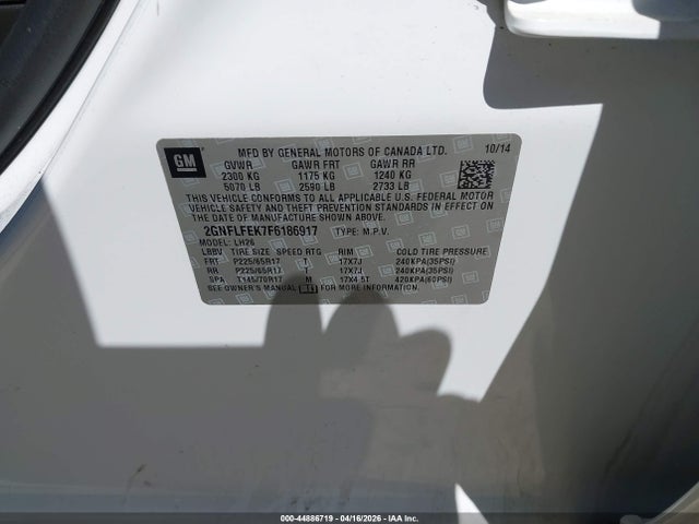 44886719 :رقم المزاد ، 2GNFLFEK7F6186917 vin ، 2015 Chevrolet Equinox 1lt مزاد بيع