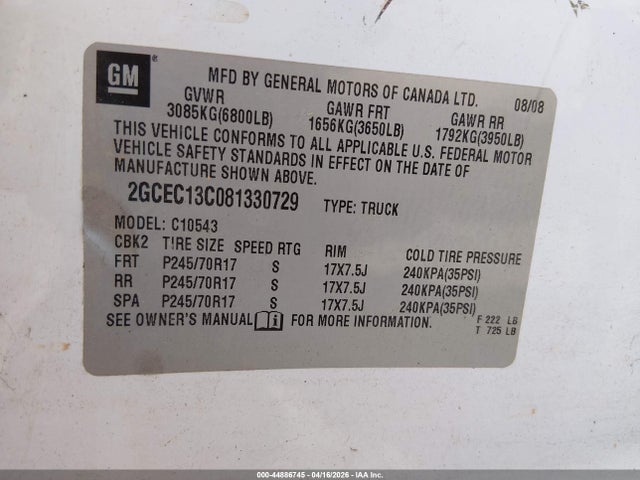 2008 CHEVROLET SILVERADO 1500 2GCEC13C081330729 Photo 8