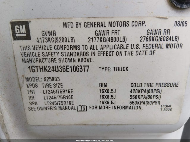 Продажа на аукционе авто 2006 Gmc Sierra 2500hd Work Truck, vin: 1GTHK24U36E106377, номер лота: 44886784