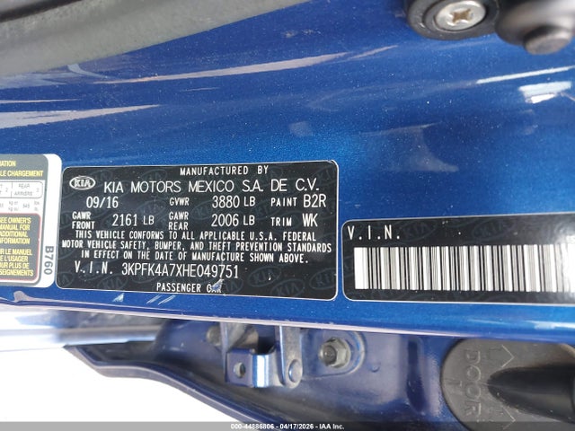Aukcja sprzedaży 2017 Kia Forte Lx, vin: 3KPFK4A7XHE049751, numer aukcji: 44886806