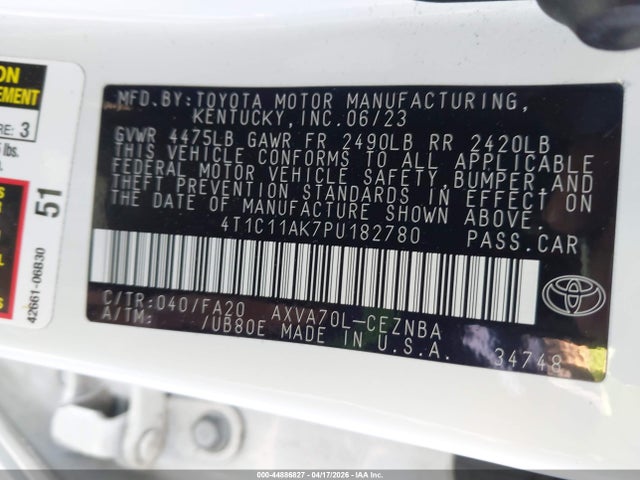 4T1C11AK7PU182780 Toyota CAMRY LE