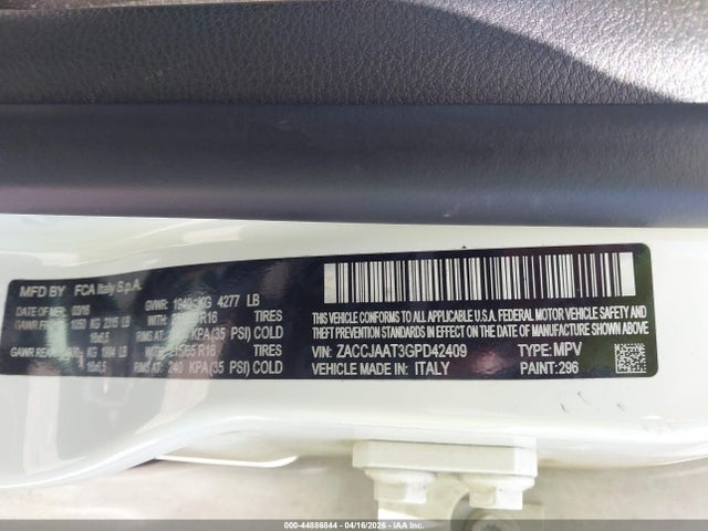 44886844 :رقم المزاد ، ZACCJAAT3GPD42409 vin ، 2016 Jeep Renegade Sport مزاد بيع