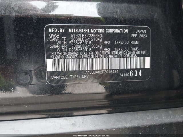 Aukcja sprzedaży 2024 Mitsubishi Outlander Es 2.5 2wd, vin: JA4J3UA82RZ016484, numer aukcji: 44886845