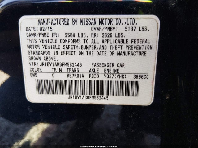 Продажа на аукционе авто 2015 Infiniti Q70 3.7x, vin: JN1BY1AR6FM562445, номер лота: 44886847