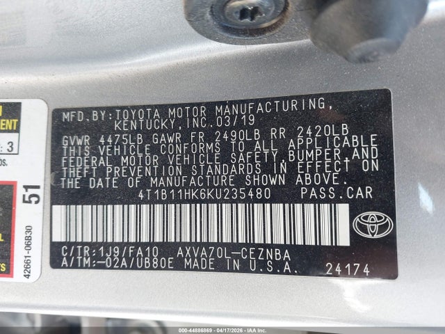 4T1B11HK6KU235480 Toyota CAMRY LE