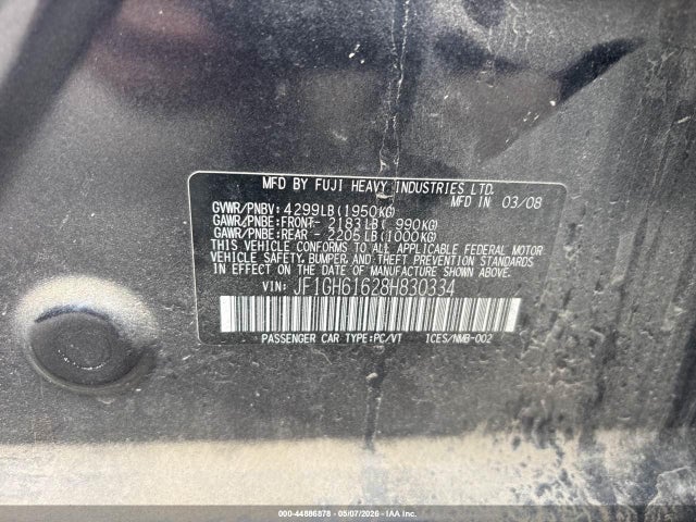 44886878 :رقم المزاد ، JF1GH61628H830334 vin ، 2008 Subaru Impreza 2.5i مزاد بيع