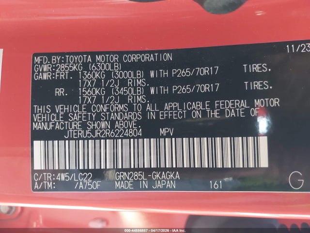 JTERU5JR2R6224804 Toyota 4runner Trd Off Road Premium