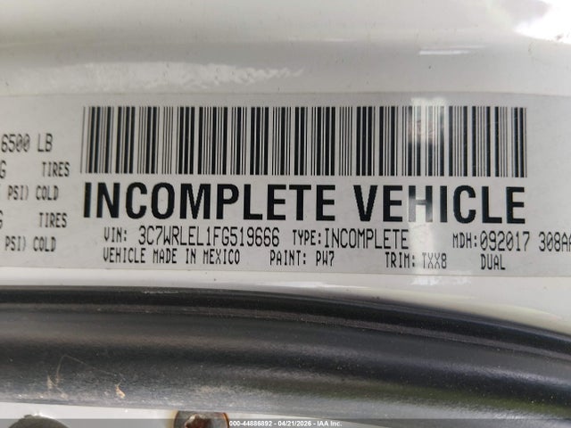 Продажа на аукционе авто 2015 Ram 4500 Chassis Tradesman/slt/laramie, vin: 3C7WRLEL1FG519666, номер лота: 44886892