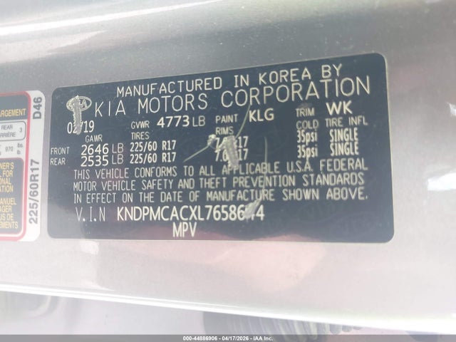 Продажа на аукционе авто 2020 Kia Sportage Lx, vin: KNDPMCACXL7658644, номер лота: 44886906