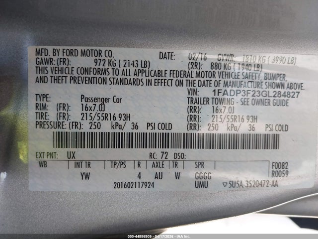 2016 FORD FOCUS 1FADP3F23GL284827 Photo 8