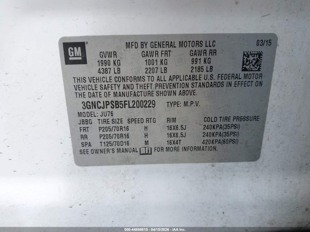Chevrolet Trax 1ls 2015 3GNCJPSB5FL200229 Image 9