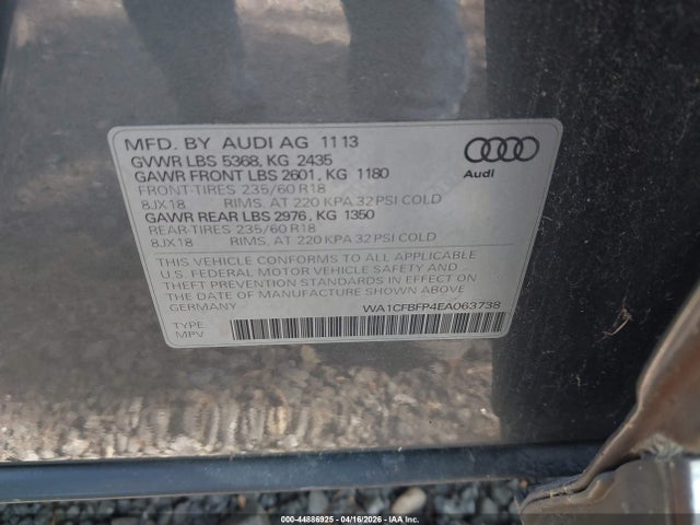 Aukcja sprzedaży 2014 Audi Q5 2.0t Premium, vin: WA1CFBFP4EA063738, numer aukcji: 44886925