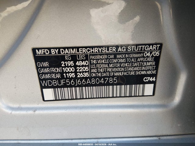 Продаж на аукціоні авто 2006 Mercedes-benz E 350, vin: WDBUF56J66A804785, номер лоту: 44886935