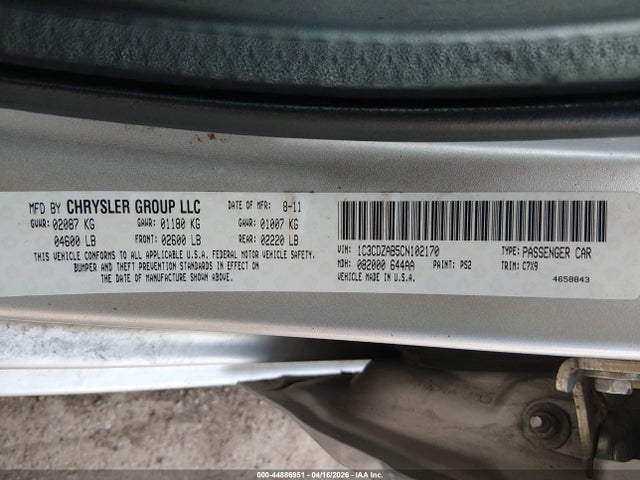 Aukcja sprzedaży 2012 Dodge Avenger Se, vin: 1C3CDZAB5CN102170, numer aukcji: 44886951