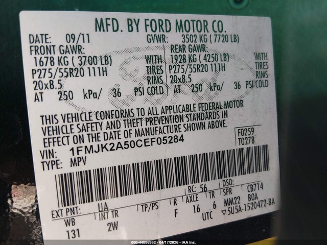2012 Ford Expedition El Limited მანქანა იყიდება აუქციონზე, vin: 1FMJK2A50CEF05284, აუქციონის ნომერი: 44886962