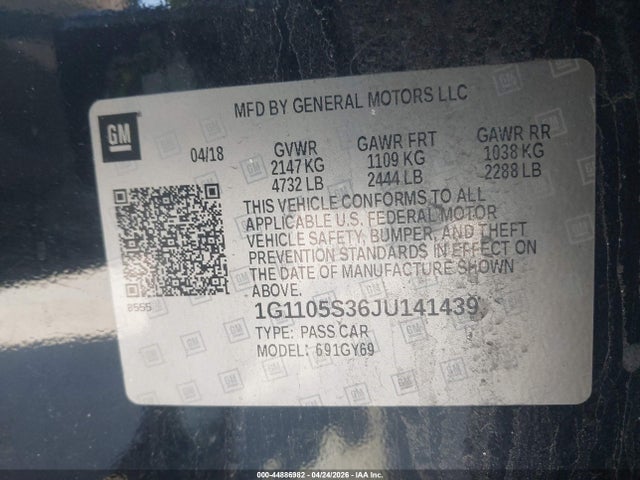 Chevrolet IMPALA 1LT 2018 1G1105S36JU141439 Image 9