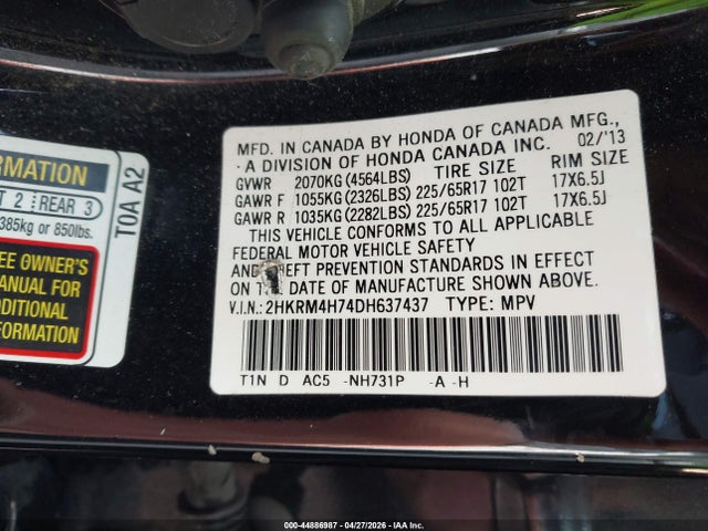 Продажа на аукционе авто 2013 Honda Cr-v Ex-l, vin: 2HKRM4H74DH637437, номер лота: 44886987