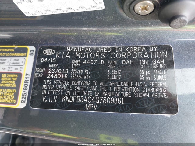 KNDPB3AC4G7809361 KIA Sportage Lx