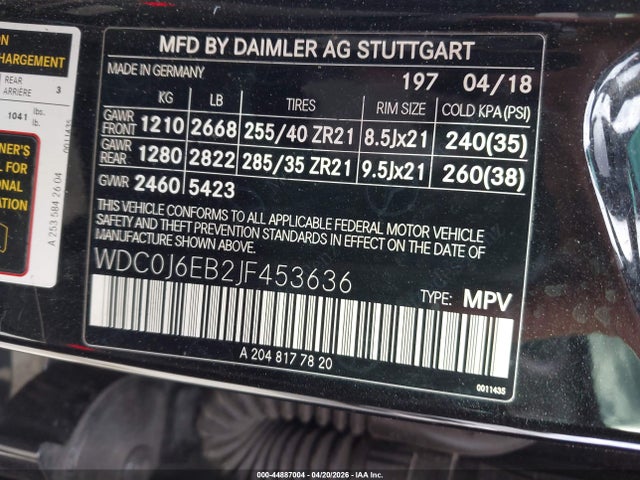 Aukcja sprzedaży 2018 Mercedes-benz Amg Glc 43 Coupe 4matic, vin: WDC0J6EB2JF453636, numer aukcji: 44887004