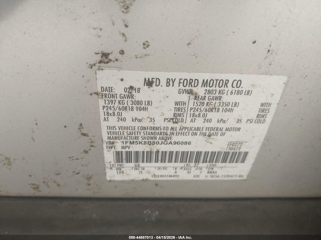 2018 FORD EXPLORER 1FM5K8B80JGA96086 Photo 8