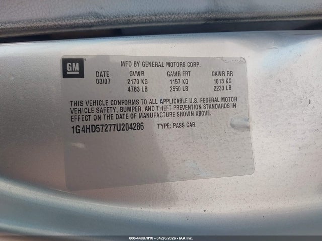 2007 Buick Lucerne Cxl მანქანა იყიდება აუქციონზე, vin: 1G4HD57277U204286, აუქციონის ნომერი: 44887018