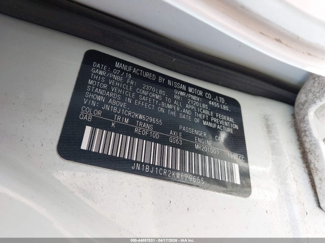 Auction sale of the 2019 Nissan Rogue Sport Sv, vin: JN1BJ1CR2KW629655, lot number: 44887031