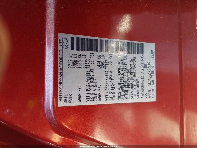 Продаж на аукціоні авто 2014 Nissan Pathfinder Sv, vin: 5N1AR2MN2EC723166, номер лоту: 44887042